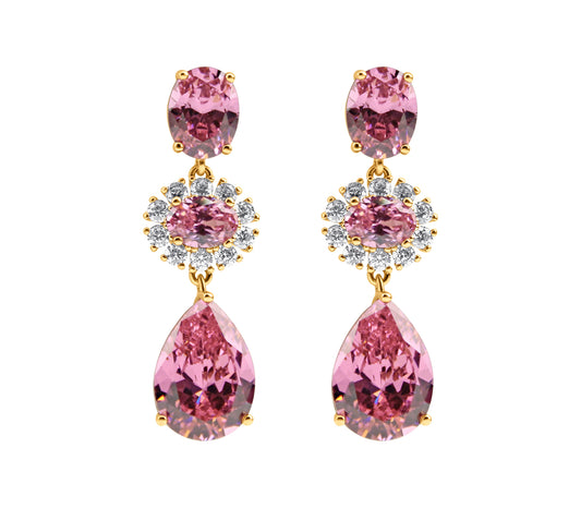 Garie auskari ar rozā Swarovski kristāliem un zelta pārklājumu