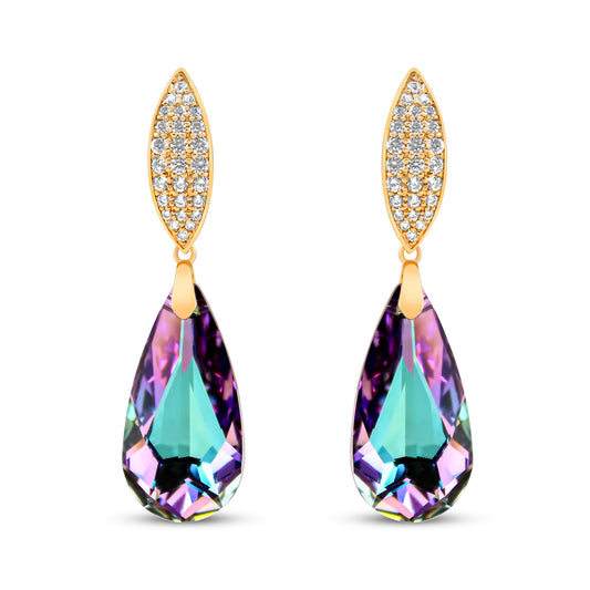 Garie auskari no medicīniskā zelta ar daudzkrāsainiem Swarovski kristāliem