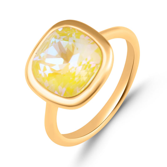 Gredzens ar dzeltenu Swarovski kristālu un 18K zelta pārklājumu
