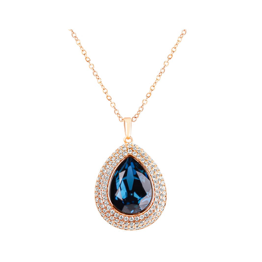 Kaklarota ar zilu Swarovski akmeni un kristāliem, kulona garums 36 mm