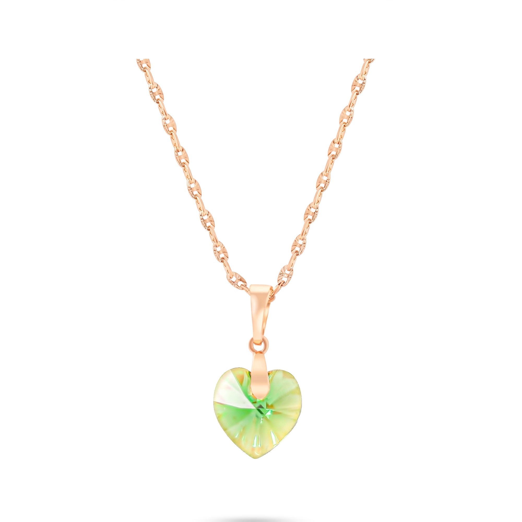 Kaklarota ar zaļu Swarovski sirds formas kristālu